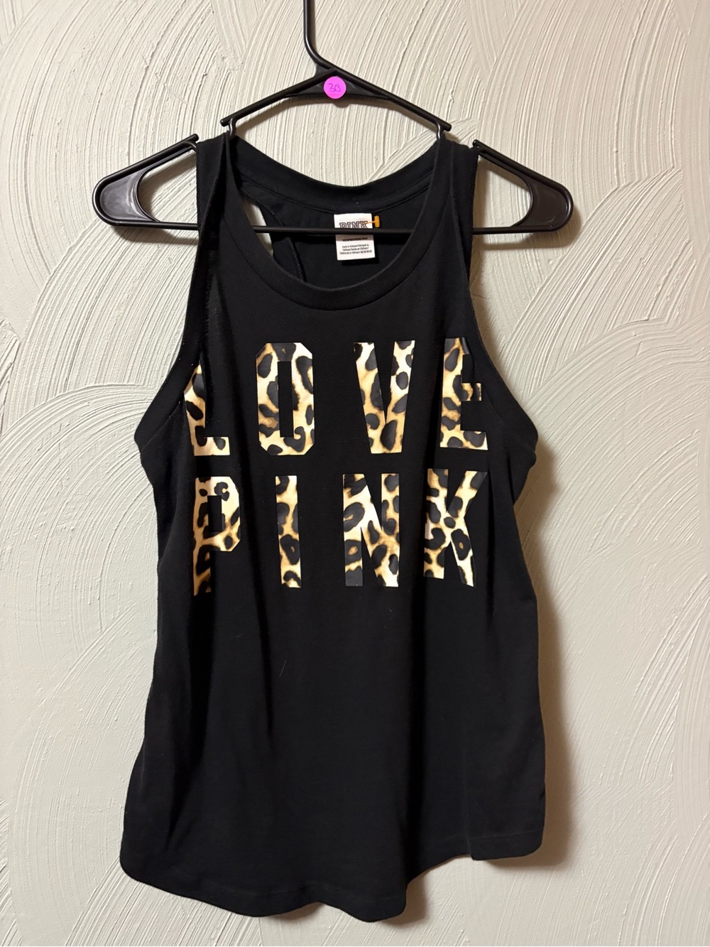 PINK Victoria's Secret Black Tank Top with Leopard-Print LOVE PINK